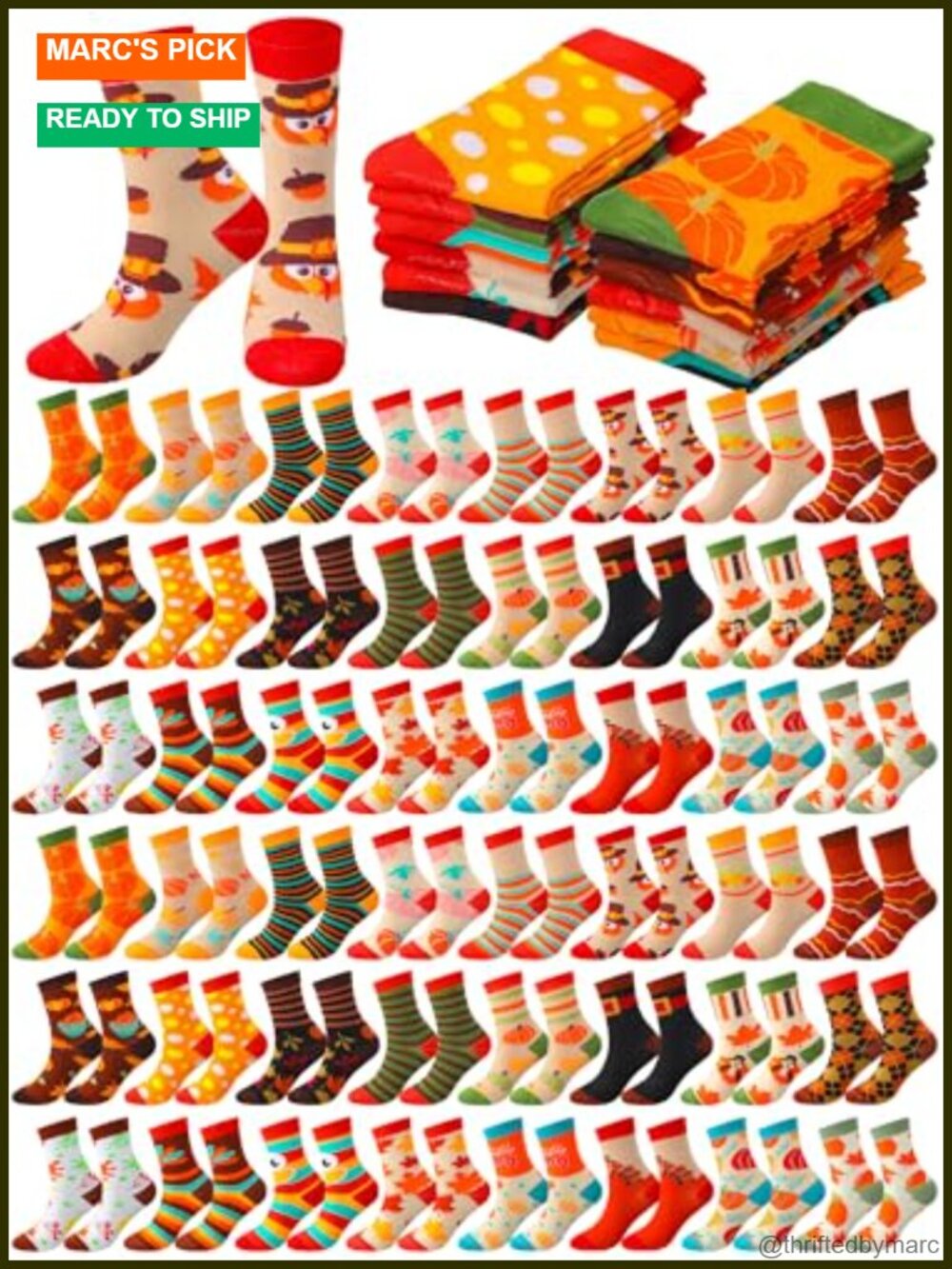 48 Pairs Thanksgiving Crew Socks Women Bulk Holiday Novelty